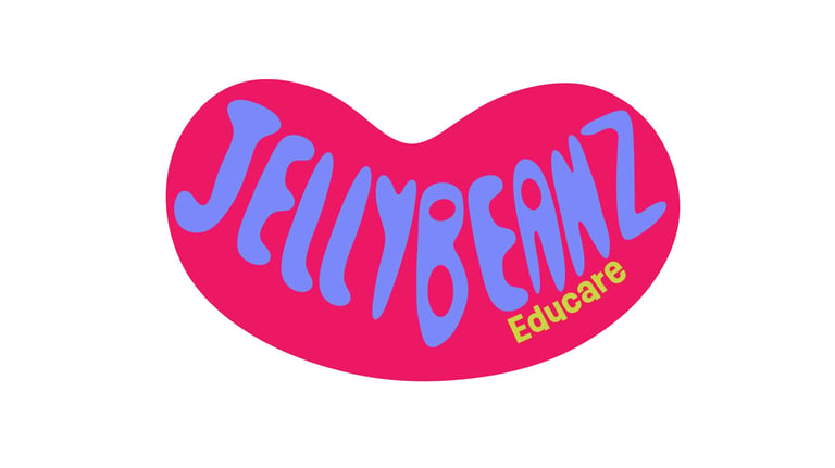 Pink heart-shaped logo with blue JellybeanZ text and yellow Educate label